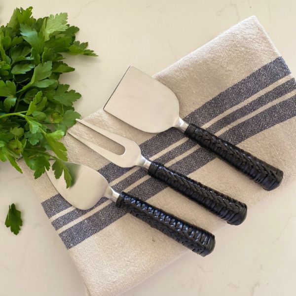 Black Wicker Cheese Knives Set